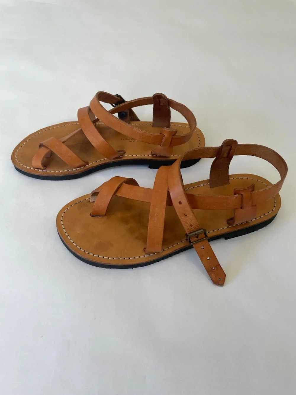 Le Sac Du Berger Tan Leather Roman Sandals, Handmade, Boho, Size 40 (US 9.5)